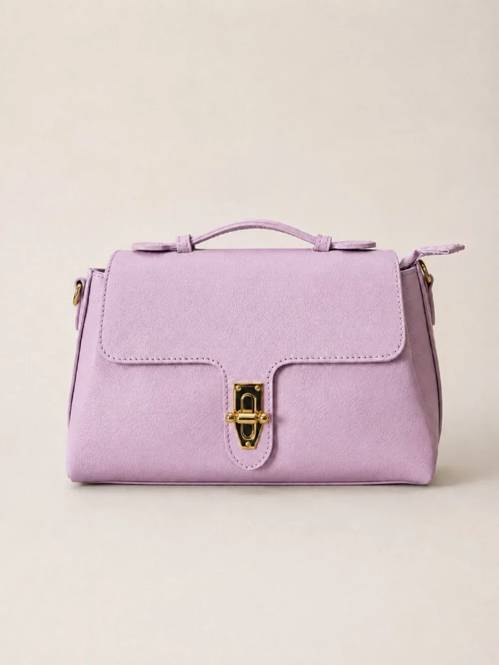 Italian Leather Structured Top Handle Satchel, Pastel Lilac Crossbody Bag